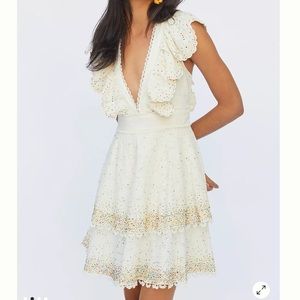 NWT Anthropologie + Farm Rio Beaded Eyelet Mini Dress in Cream